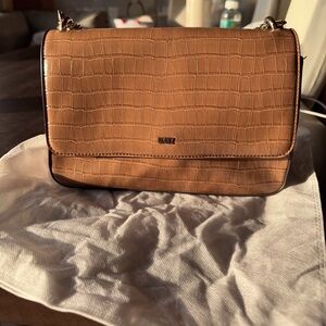 DKNY Brown Croc-Embossed Leather Shoulder Bag